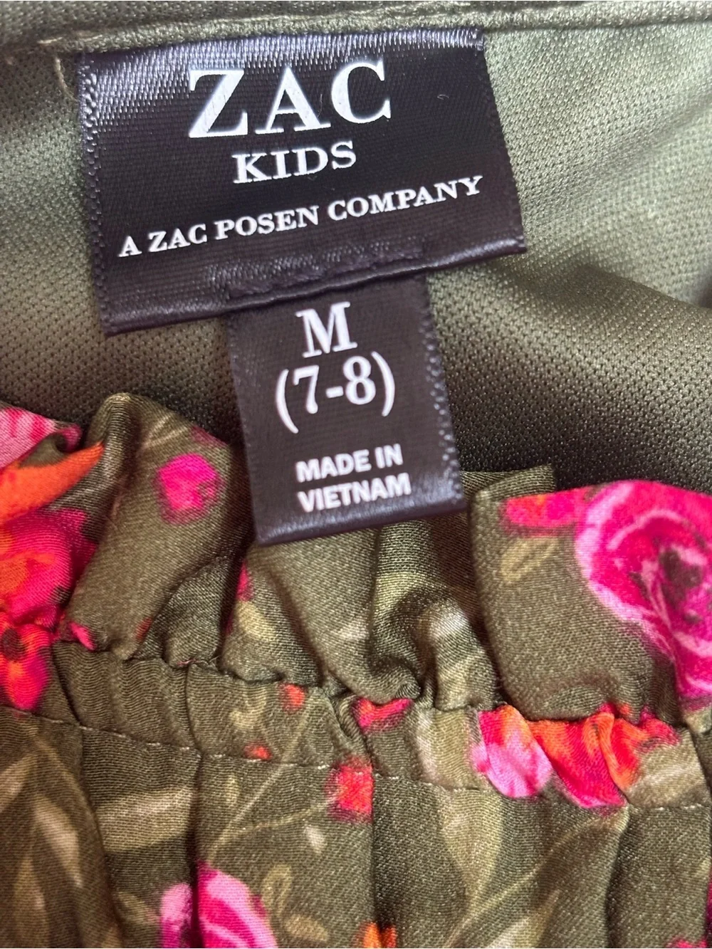 Girls' Kids Floral Smocked Green Long-Sleeve Dress by ZAC KIDS Size 7-8